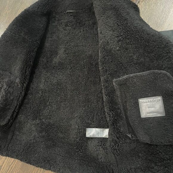 All Saints Rei Jacket Womens Small Black Shearling Sheepskin Lamb Leather Biker - Picture 9 of 16